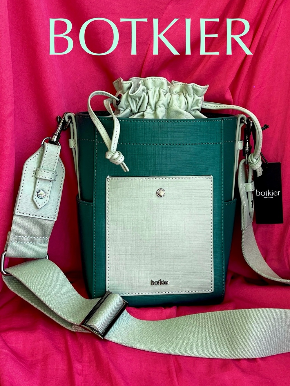 BOTKIER Park Slope Mini Wide strap leather bag Emerald combo green NWT